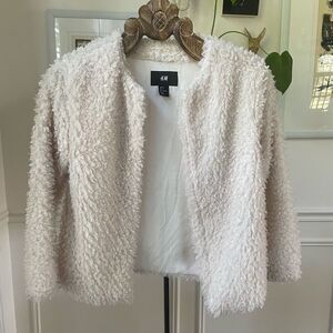 H&M Cropped Sheepdog Faux Fur Jacket Ivory 6